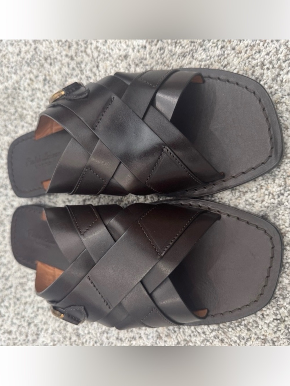 Ralph Lauren Purple Label Stirrup Burnished Dark Brown Leather Sandals Sz 10 - Picture 14 of 14